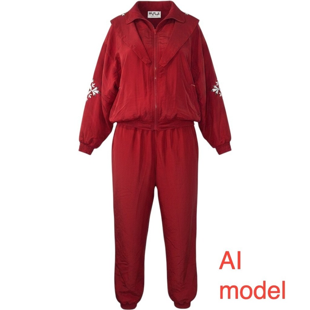 Vintage Red Embroidered Tracksuit Set Hooded Jacket & Pants Womens Sku 3